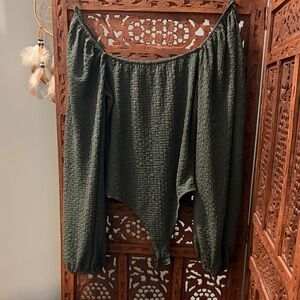 Francesca's Olive Green Textured Knit Off-Shoulder Top